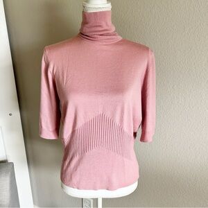 Nouveaux Silk Blend Turtleneck Short Sleeve Ribbed Pink Size L
